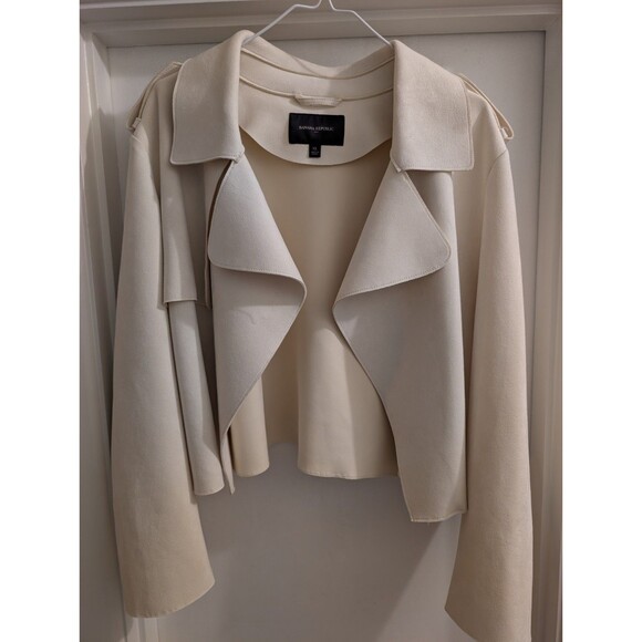 Banana Republic Petra Vegan Faux Bonded Suede Oyster Pearl Open Front Jacket XL - Picture 6 of 16